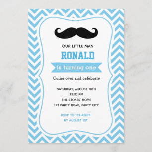 Convites de Aniversário do Bigode (Blue Chevron)