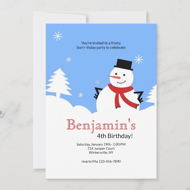 Convites de Aniversário do Boneco de Neve Frosty (Frente)