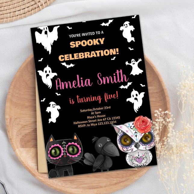 Convites de Aniversário do Dia das Bruxas Pretas S (Spooky Black Halloween Birthday Invitations)