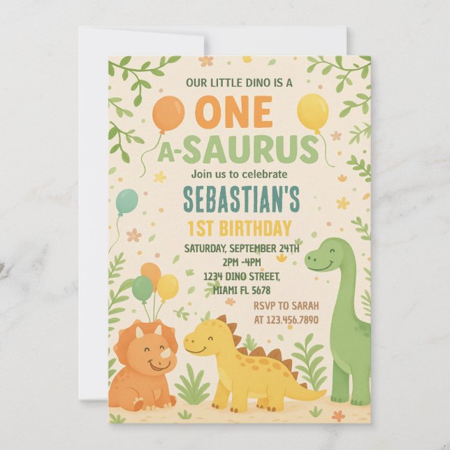 Convites de Aniversário do Dinossauro (Frente)
