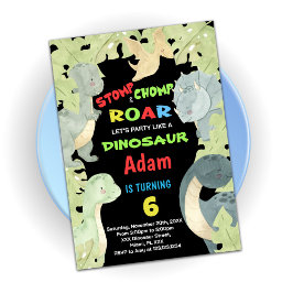 Convites de Aniversário do Dinossauro Verde Amarel