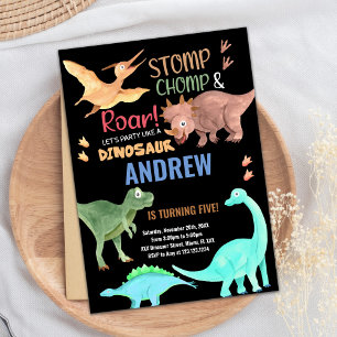Convites de Aniversário do Dinossauro Verde Laranj