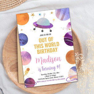 Convites de Aniversário do Espaço Exterior Rosa