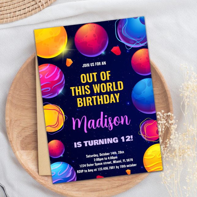 Convites de Aniversário do Espaço Exterior Rosa Pú (Pink Purple Outer Space Birthday Invitations)