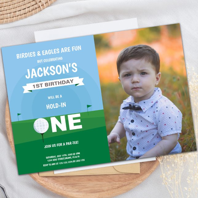 Convites de Aniversário do Golf Boy com foto (Golf Boy Birthday Invitations with photo)