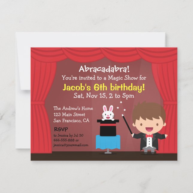 Convites de Aniversário do Menino Mágico Crianças  (Frente)