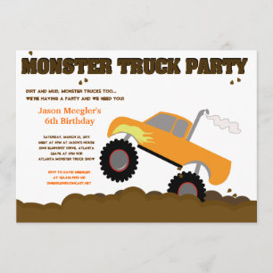 Convites de aniversário do MONSTER TRUCK 5x7