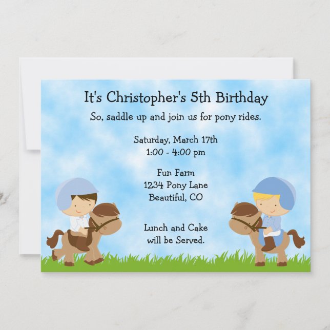 Convites de Aniversário do Pôy Party para Meninos (Frente)