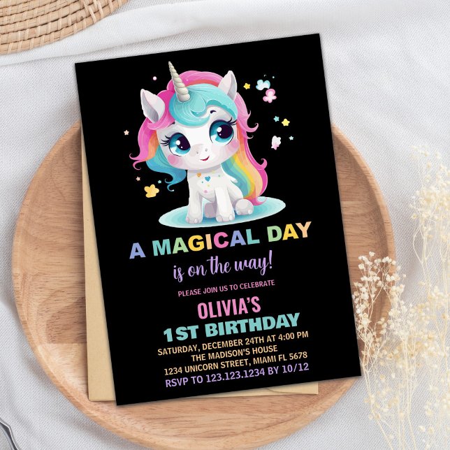 Convites de Aniversário do Rainbow Black Unicorn (Rainbow Black Unicorn Birthday Invitations)