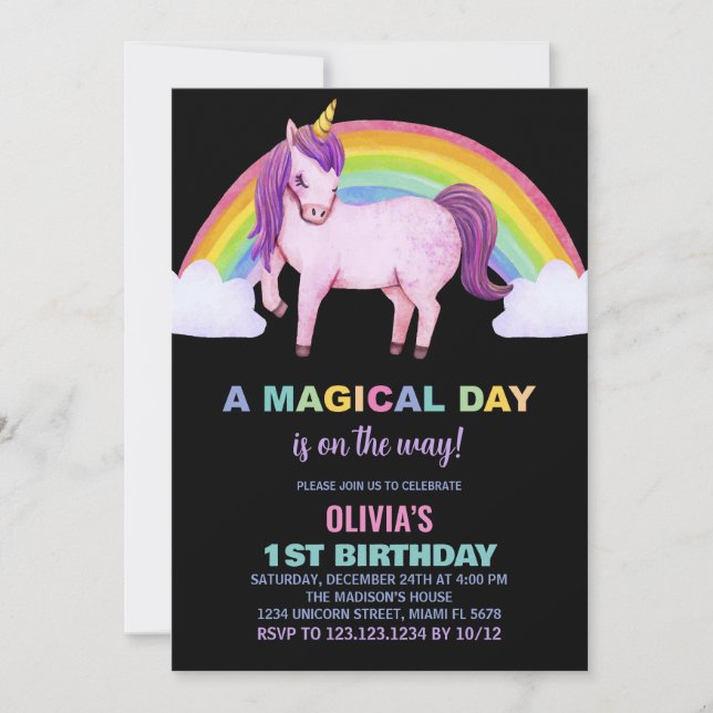 Convites de Aniversário do Rainbow Cloud Unicorn (Frente)