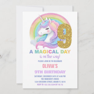 Convites de Aniversário do Rainbow Glitter Unicorn