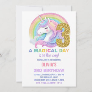 Convites de Aniversário do Rainbow Glitter Unicorn