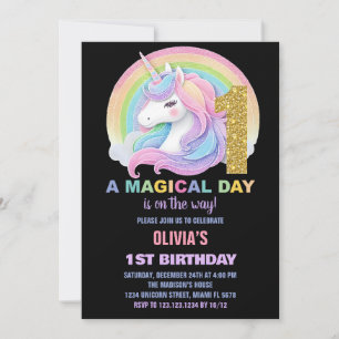 Convites de Aniversário do Rainbow Glitter Unicorn