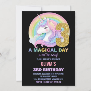 Convites de Aniversário do Rainbow Glitter Unicorn