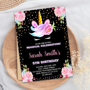 Convites de Aniversário do Rainbow Pink Black Unic