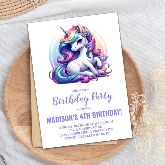 Convites de Aniversário do Rainbow Purple Unicorn (Rainbow Purple Unicorn Birthday Invitations)