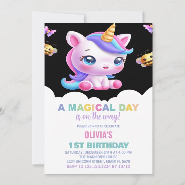 Convites de Aniversário do Rainbow Unicorn (Frente)
