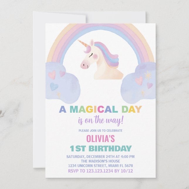 Convites de Aniversário do Rainbow Unicorn (Frente)