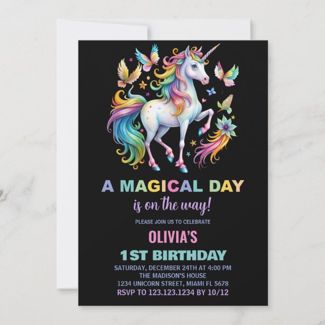 Convites de Aniversário do Rainbow Unicorn (Frente)