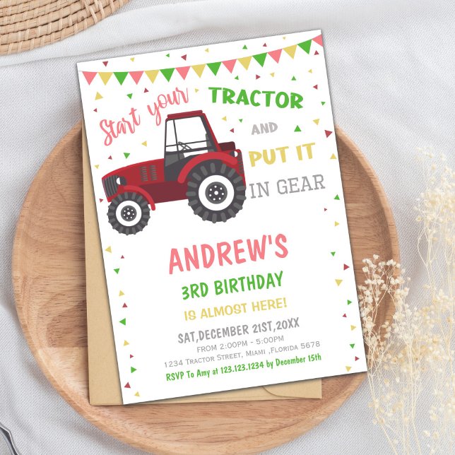 Convites de Aniversário do Red Trator (Red Tractor Birthday Invitations)