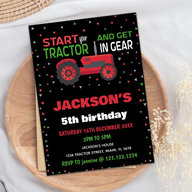 Convites de Aniversário do Trator Vermelho 5 (5th Red Tractor Birthday Invitations)