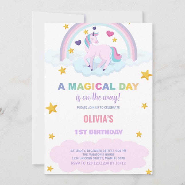 Convites de Aniversário do Unicorn (Frente)