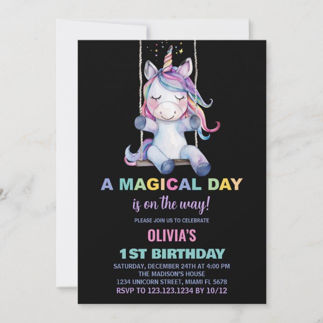 Convites de Aniversário do Unicorn (Frente)