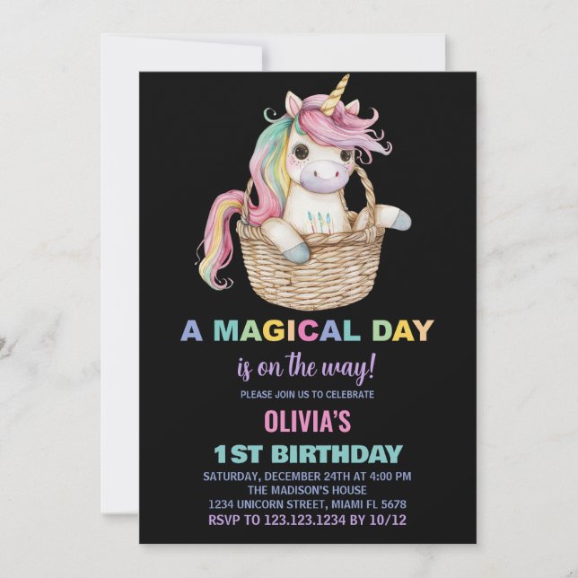 Convites de Aniversário do Unicorn (Frente)