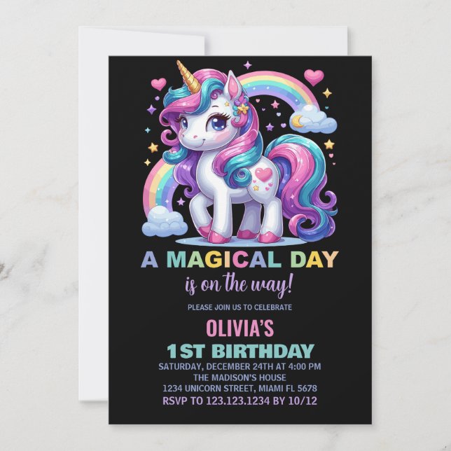 Convites de Aniversário do Unicorn (Frente)