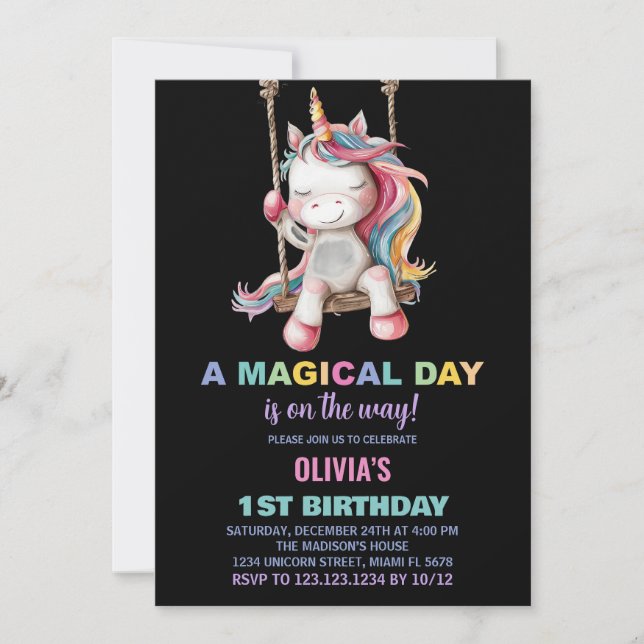 Convites de Aniversário do Unicorn (Frente)