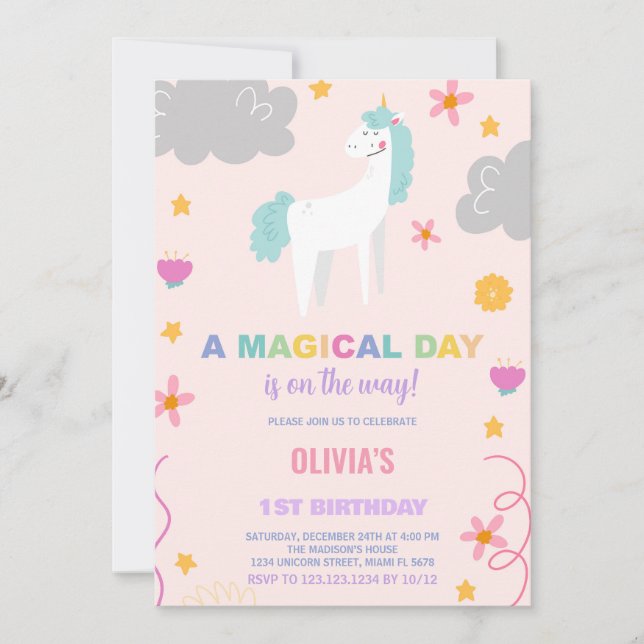 Convites de Aniversário do Unicorn (Frente)