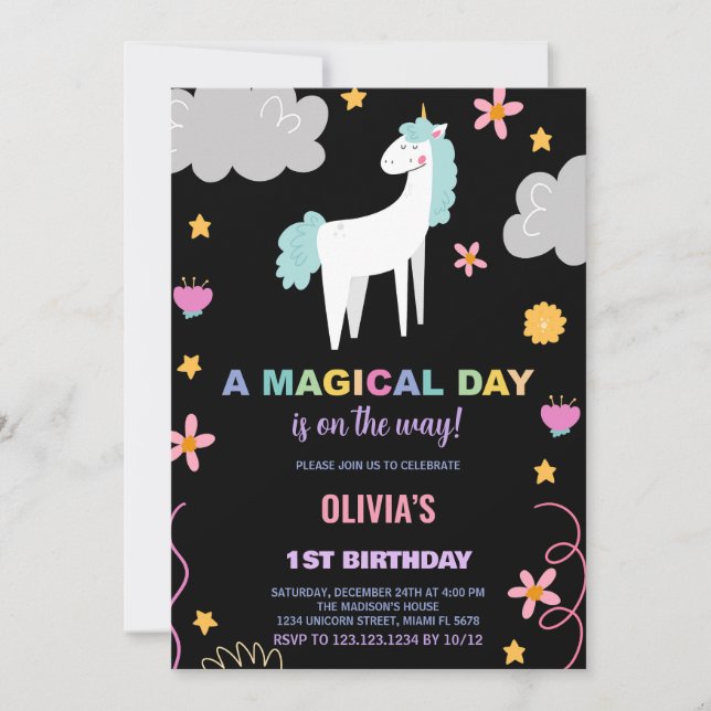 Convites de Aniversário do Unicorn (Frente)