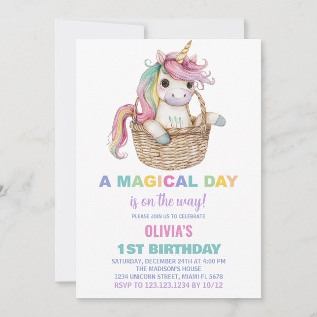 Convites de Aniversário do Unicorn (Frente)