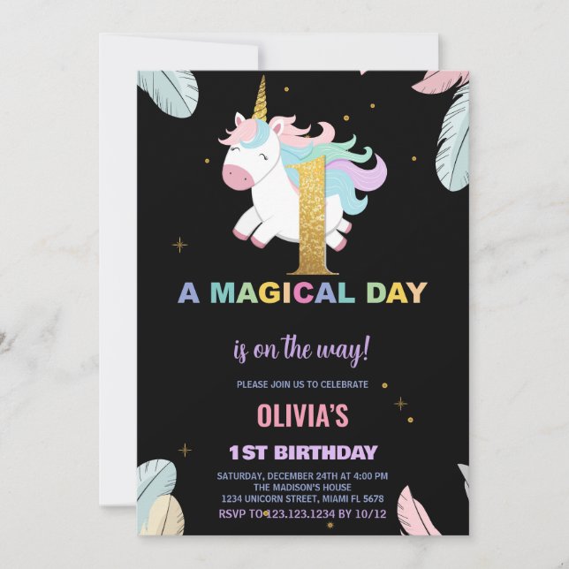 Convites de Aniversário do Unicorn do primeiro ani (Frente)