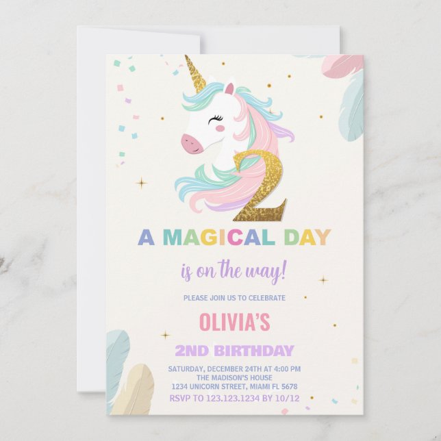 Convites de Aniversário do Unicorn do segundo aniv (Frente)
