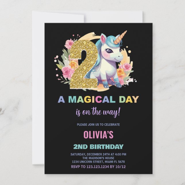 Convites de Aniversário do Unicorn do segundo aniv (Frente)
