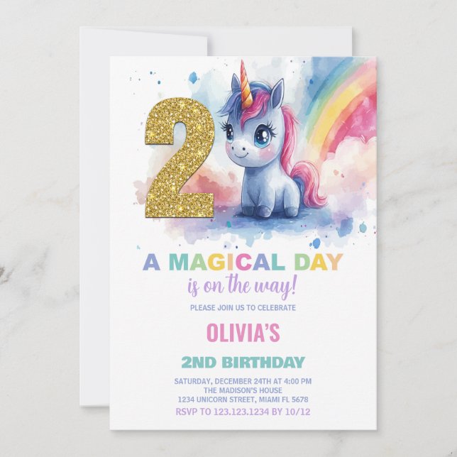 Convites de Aniversário do Unicorn do segundo aniv (Frente)