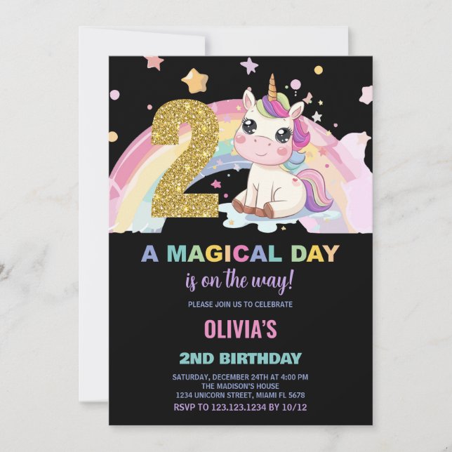 Convites de Aniversário do Unicorn do segundo aniv (Frente)