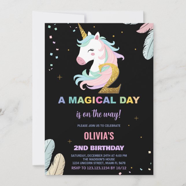 Convites de Aniversário do Unicorn do segundo aniv (Frente)