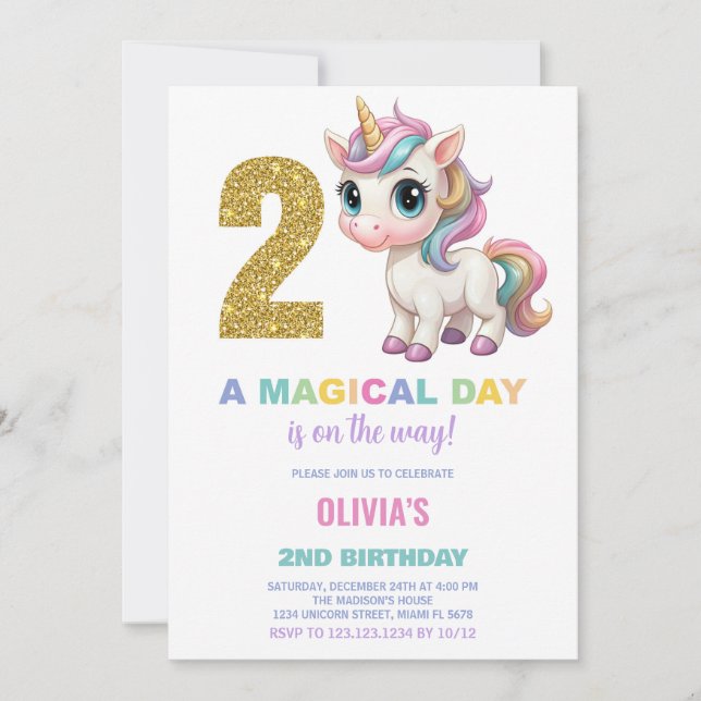 Convites de Aniversário do Unicorn do segundo aniv (Frente)