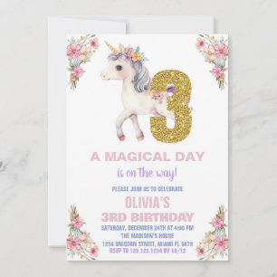 Convites de Aniversário do Unicorn Floral