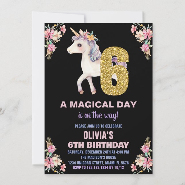 Convites de Aniversário do Unicorn Floral (Frente)