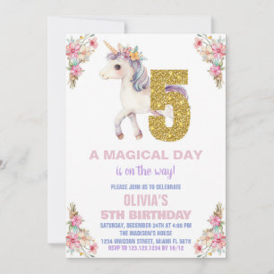 Convites de Aniversário do Unicorn Floral