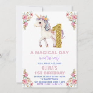 Convites de Aniversário do Unicorn Floral