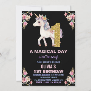 Convites de Aniversário do Unicorn Floral
