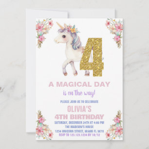 Convites de Aniversário do Unicorn Floral