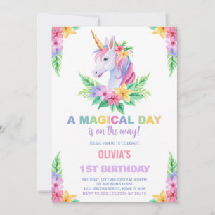Convites de Aniversário do Unicorn Floral de Cor