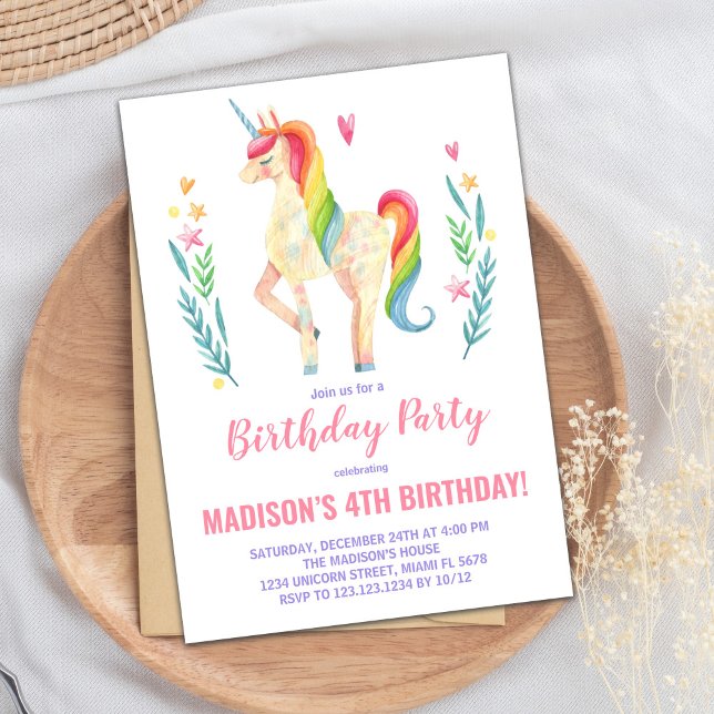 Convites de Aniversário do Unicórnio Rosa (Pink Unicorn Birthday Invitations)