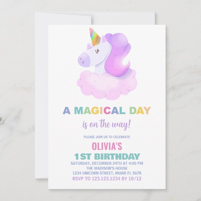 Convites de Aniversário do Unicórnio Roxo (Frente)