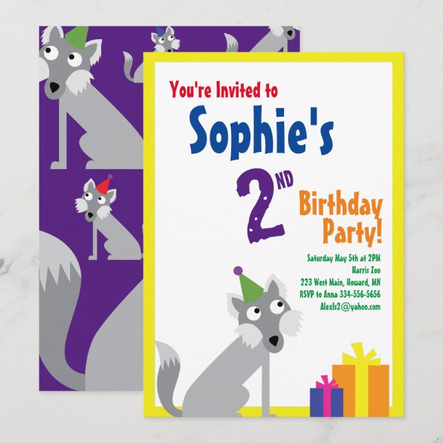 Convites de aniversário do Wolf Animal Kid (Frente/Verso)